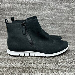 Cole Haan ZeroGrand Waterproof Zip Booties Womens 10 Black Nubuck Leather W15259